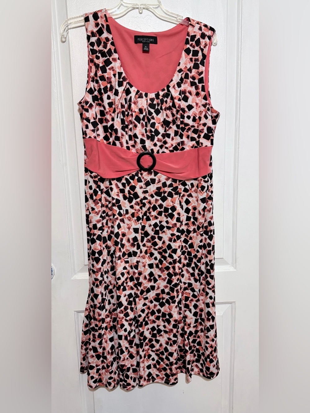 Perceptions Pink Mosaic Belted Sleeveless Midi Dress